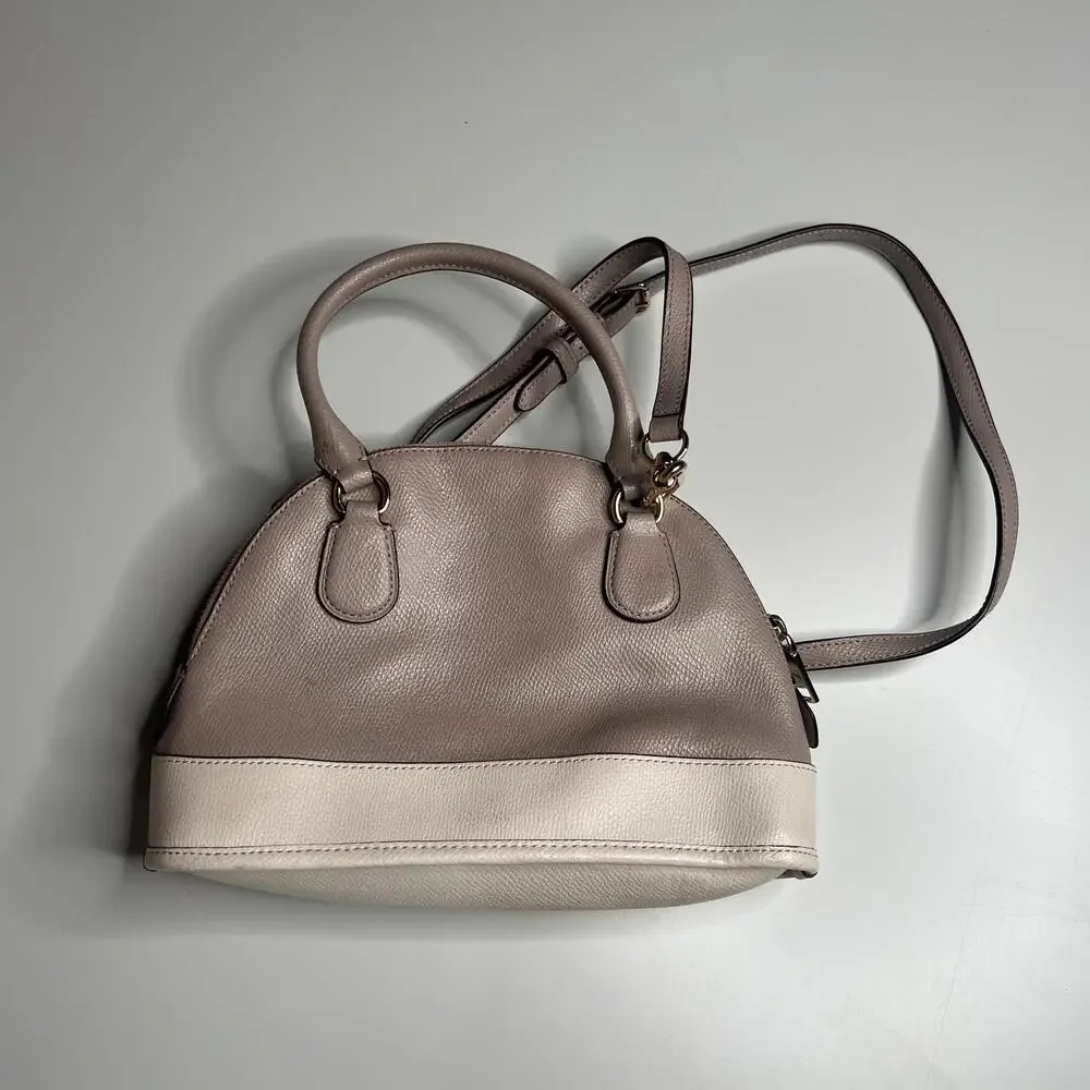 Coach Mini Cora‎ Domed Satchel Crossgrain Leather Bi-Color Taupe Cream